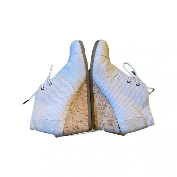 Toms Desert Lace up Cork Wedge Booties Linen Size 7.5 - Picture 4 of 6